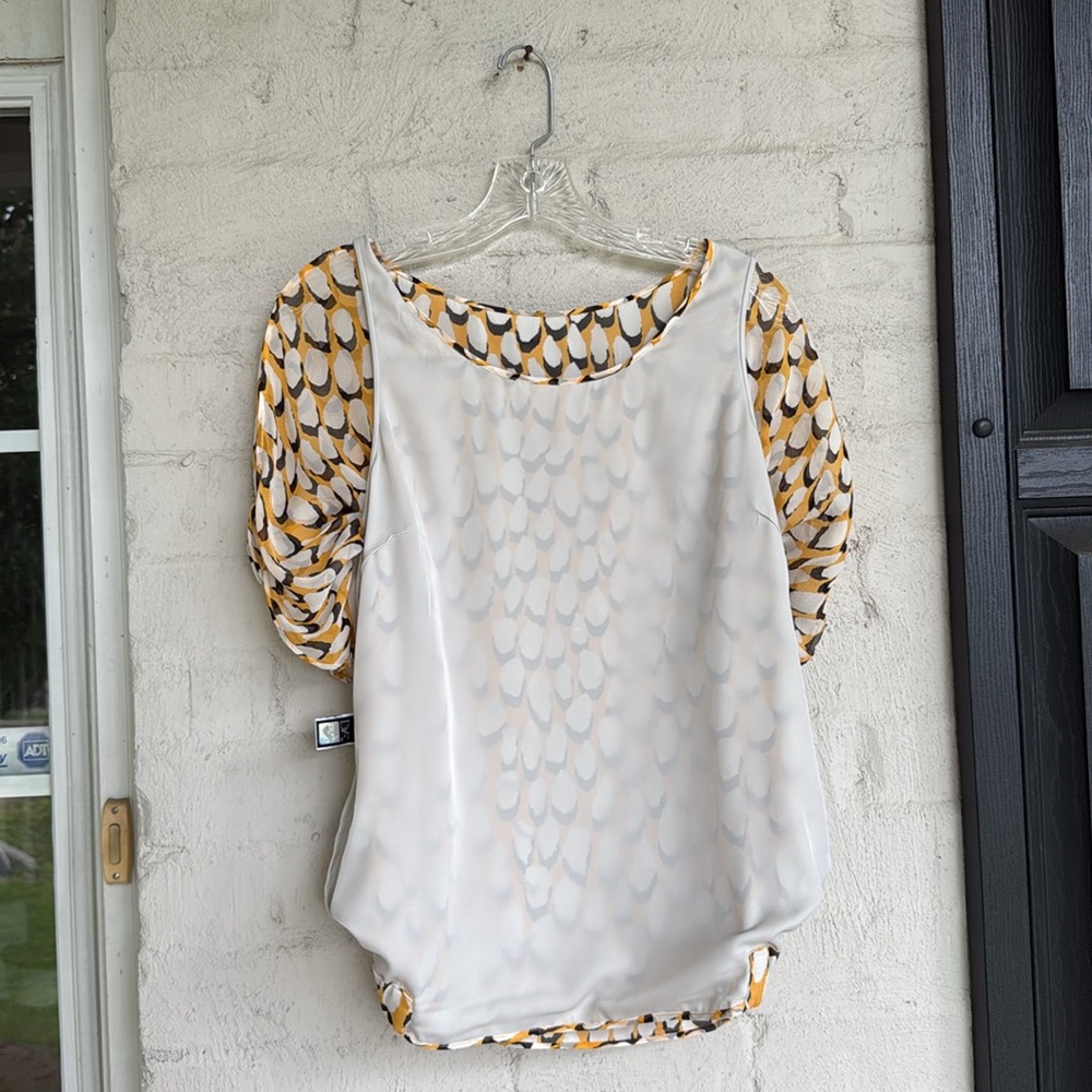 Diane Von Furstenberg The Robyn Top Yellow/Grey/Ivory Silk Pullover Blouse Small - Picture 12 of 16
